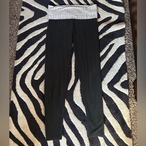 Victoria's Secret Black Yoga Pants with Rhinestone Patterned White Waistband